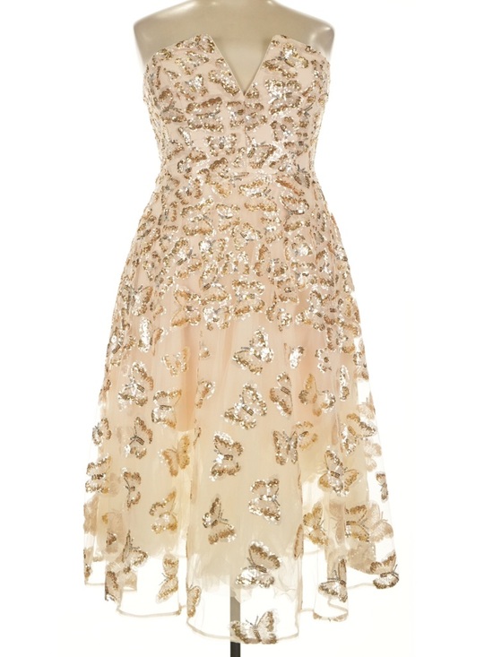 Dress the Population Dresses & Skirts - DRESS THE POPULATION•Sequin gold butterfly tulle strapless dress